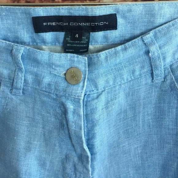 French Connection Blue 100% Linen Casual Pants - Picture 2 of 4